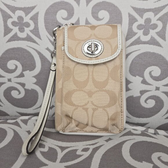 Coach Handbags - Coach Signature Canvas Wristlet with Mobile Case